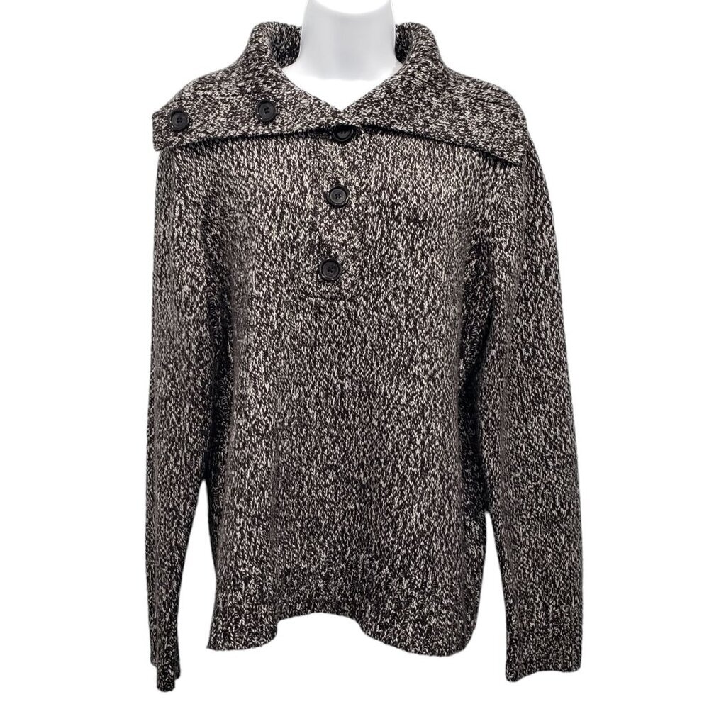 Sag Harbor Sweater Half Button Turtleneck B&W Metallic Academia Cozy Womens L